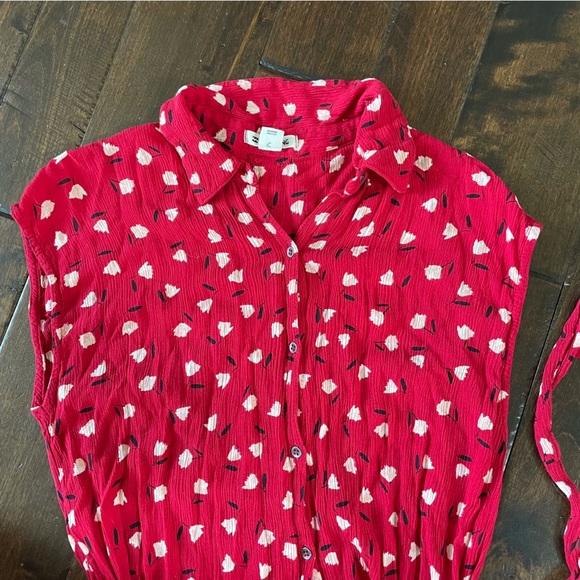Billabong Little Flirt Red Floral Print Button Down Midi Dress Sz L Summer Beach - Picture 8 of 15